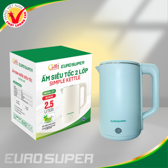 ẤM SIÊU TỐC 2 LỚP 2,5L SIMPLE KETTLE MÀU XANH 