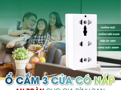 Ổ CẮM 3 CỬA CÓ NẮP CHE EUROSUPER - AN TOÀN CHO GIA ĐÌNH BẠN